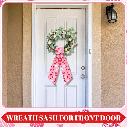 Skiennix Wreath Sash - Satin Blank Sashes for Embroidery | Romantic Heart Print, Red & Pink