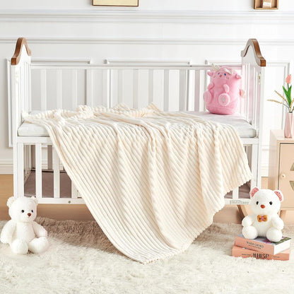 Skiennix Soft Fleece Baby Blanket - Ultra Cozy & Lightweight | Reversible Stripes, 30x40 Inch, Cream
