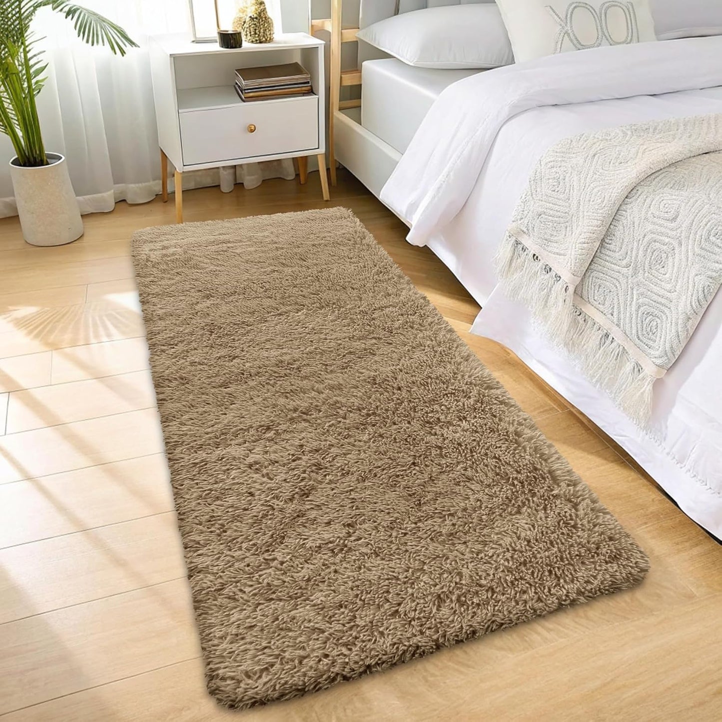 OLANLY Machine Washable 2x6 Runner Rug - Soft Fluffy Shaggy Design for Bedroom & Hallway | Taupe Indoor Carpet