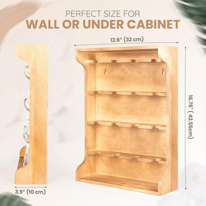 Byers Choice TX Pine Wooden Spice Rack Organizer - Antique Kitchen Spice Jar Holder | Wall-Mount or Cabinet Use