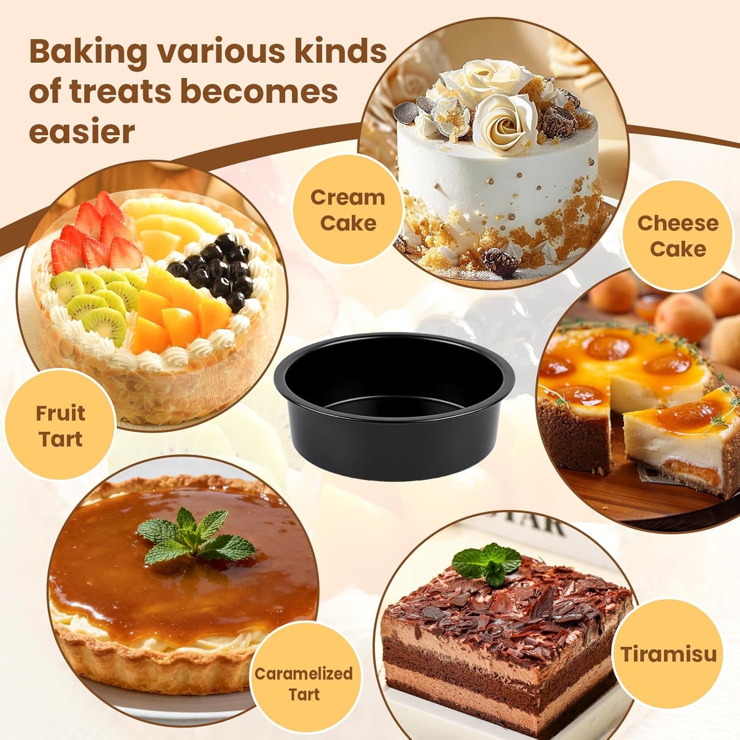 Nonstick Carbon Steel Cake Pan Set by [Brand Name] - 9 Inch Round Baking Pans with 80 PCS Parchment Paper | Dishwasher Safe & Durable for Layer Cakes