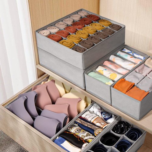 Criusia Sock Organizer - 12 Pack Fabric Drawer Dividers for Underwear, Socks & Accessories | Foldable Storage Bins