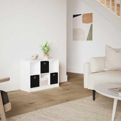 Furinno 3x2 Cube Storage Bookcase Organizer - Stylish White/Black Design with Bins