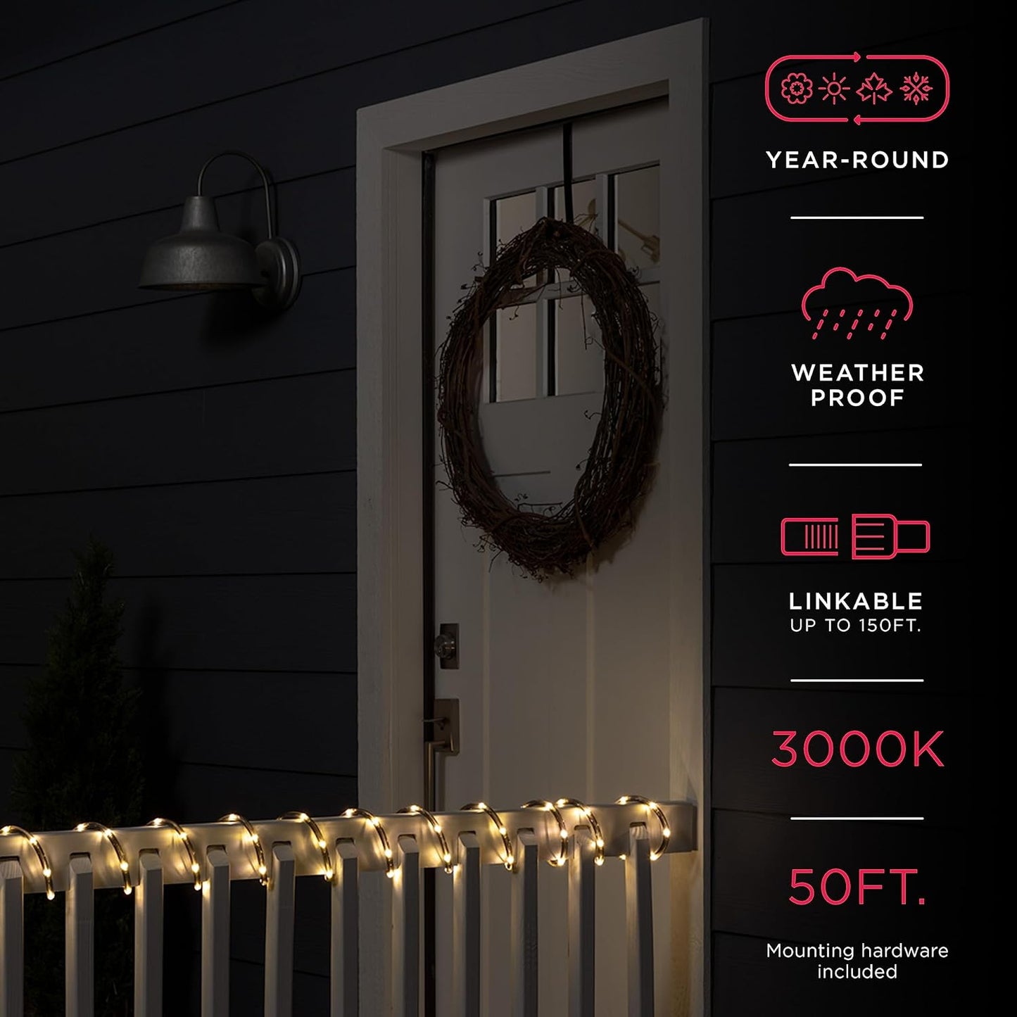 UltraPro LED Rope Lights - 50ft Premium Smoke Black | Warm White 3000K | Flexible & Durable Indoor/Outdoor Lighting