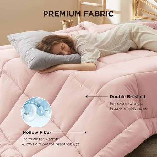 Bedsure Comforter Duvet Insert - All-Season Quilted Down Alternative Bedding, Pink, Full 86 x 82 Inches