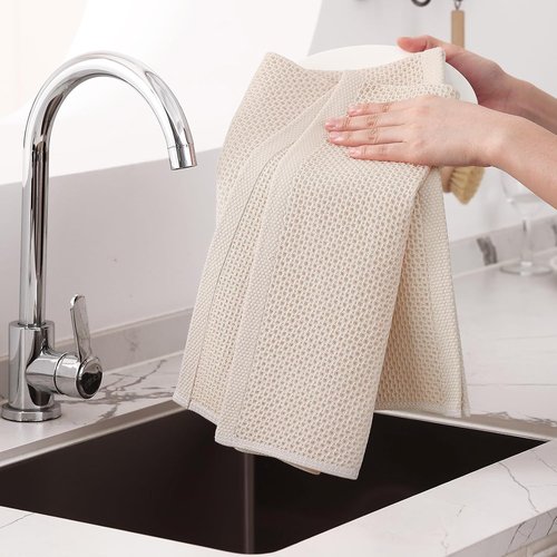 Homaxy 100% Cotton Waffle Weave Dish Towels - Ultra Soft & Absorbent | Quick Drying, 20x28 Inches, 8-Pack, Beige