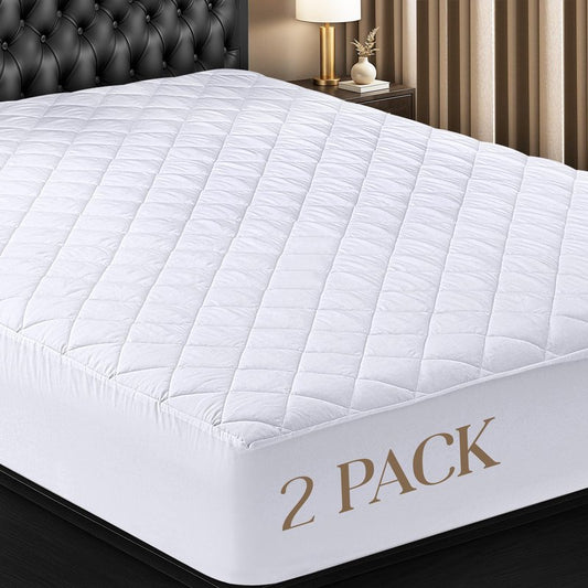 Utopia Bedding 2 Pack Quilted Fitted Mattress Pad, Twin Size, Elastic Fitted Mattress Topper Protector and Cover with Deep Pocket Stretches up to 16 Inches, Machine Washable (White)