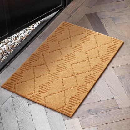 Front Door Mat Indoor Outside Entrance, Heavy Duty Dirt Trapper Coir Doormat with Non Slip Backing Entryway Rug for Front Back Door, 17x30, Brown