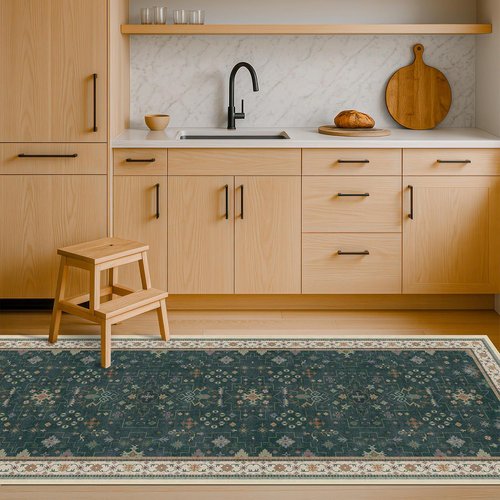 Hazo Haus Vintage 2x7 Washable Runner Rug - Non-Slip, Stain Resistant, Victorian Floral Design | Dark Green