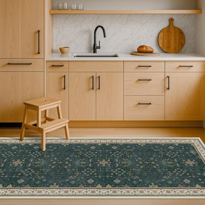 Hazo Haus Vintage 2x7 Washable Runner Rug - Non-Slip, Stain Resistant, Victorian Floral Design | Dark Green