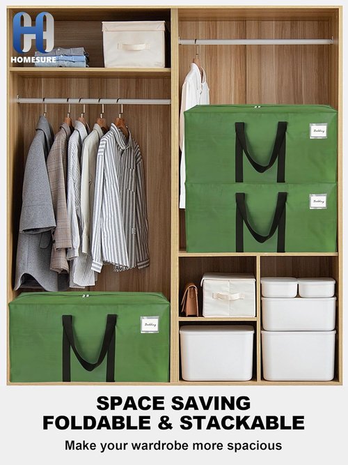 HOMESURE Large Water-Resistant Moving Bags - 4 Pack Heavy-Duty Storage Totes with Zippers & Handles | Space-Saving Design