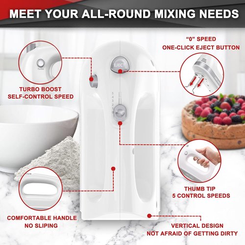 Lord Eagle Electric Hand Mixer - 400W 5-Speed Lightweight Kitchen Mixer with 5 Attachments & Storage Case