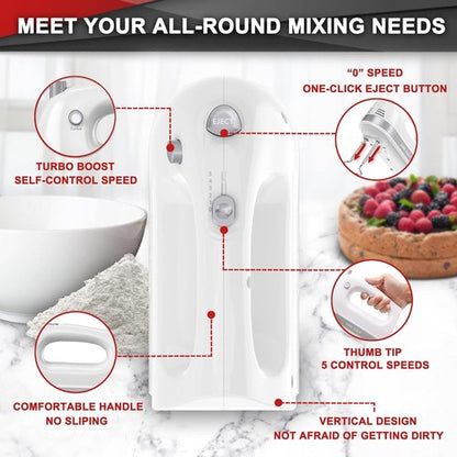 Lord Eagle Electric Hand Mixer - 400W 5-Speed Lightweight Kitchen Mixer with 5 Attachments & Storage Case