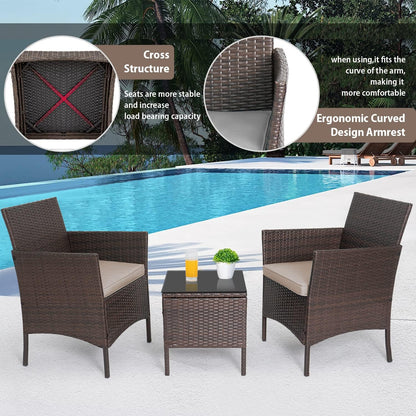 Skiennix 3-Piece Outdoor Wicker Bistro Set - Stylish Patio Furniture with 2 Cushioned Chairs & Coffee Table