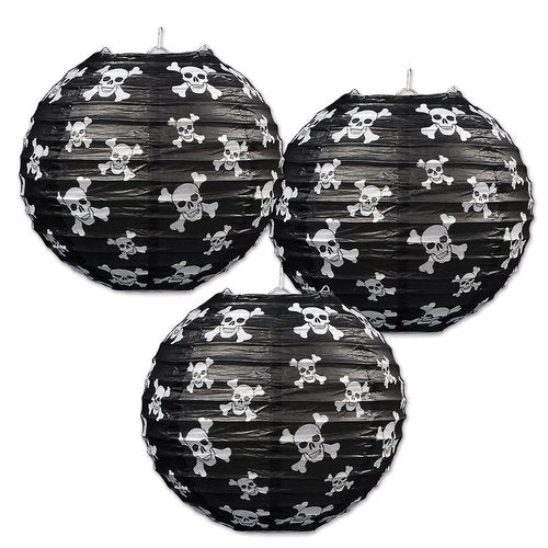 Beistle Pirate Paper Lanterns, 9 1/2-Inch, Black/White