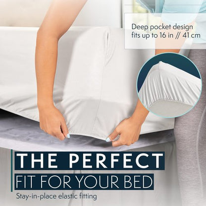 HC COLLECTION Bed Sheets Set King with 2 Pillowcases, Hotel Luxury Platinum 1800 Series Brushed Microfiber Sheet w/Deep Pocket, Ultra Soft Lightweight 4 Pcs Linen Bedding for Hot Sleepers, White