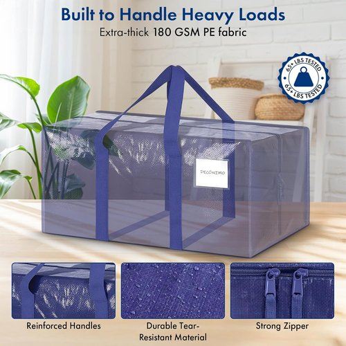 Extra Heavy Duty Moving Bags by [Brand Name] - Sturdy Storage Totes with Strong Zipper & Comfortable Handles - Large Dark Blue Bags for Clothes & Dorm Organization