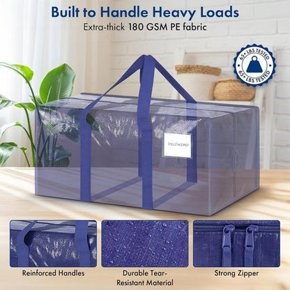 Extra Heavy Duty Moving Bags by [Brand Name] - Sturdy Storage Totes with Strong Zipper & Comfortable Handles - Large Dark Blue Bags for Clothes & Dorm Organization