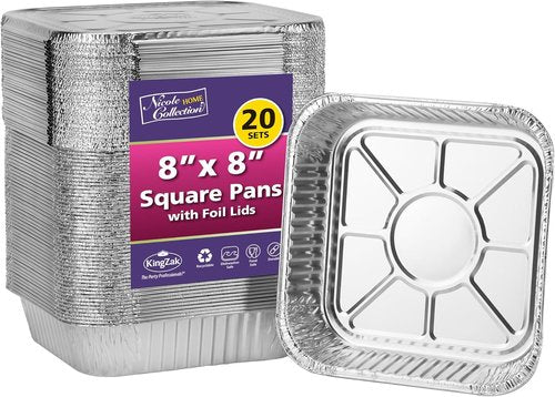 Aluminum 8x8 Pans With Lids - 20 Pack Disposable Foil Cake Pans - Perfect For Baking, Cooking & Freezing