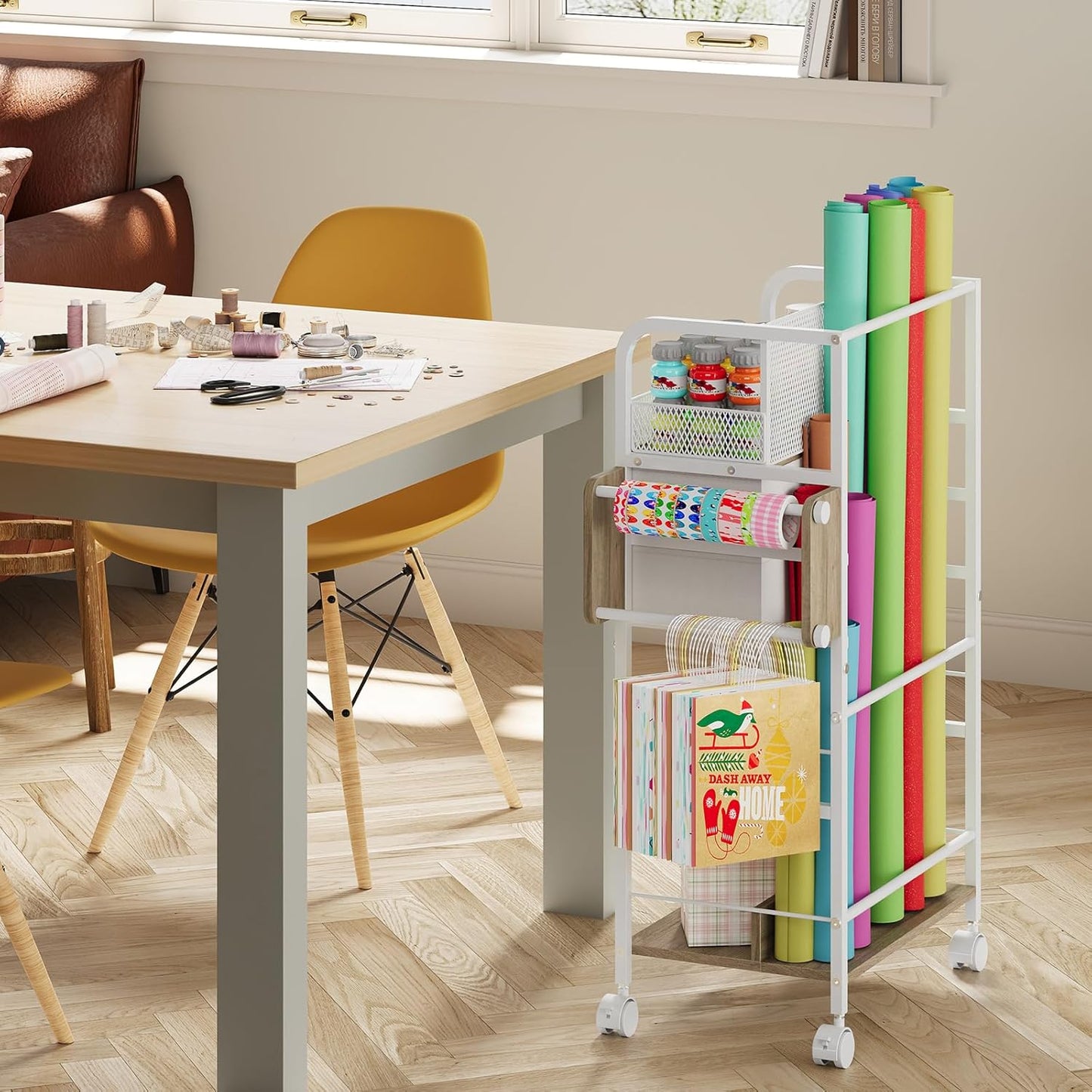 Rolling Craft Storage Cart - Multi-Tier Organizer with 2 Fabric Drawers & Lockable Wheels | 16.54x11.4x32.68 Inches