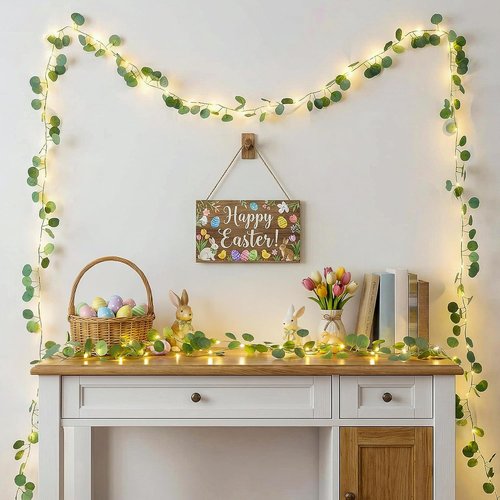 Eucalyptus Garland with 40 LED Fairy Lights - Lighted Greenery Vine with Remote & Timer, IP44 for Home Decor