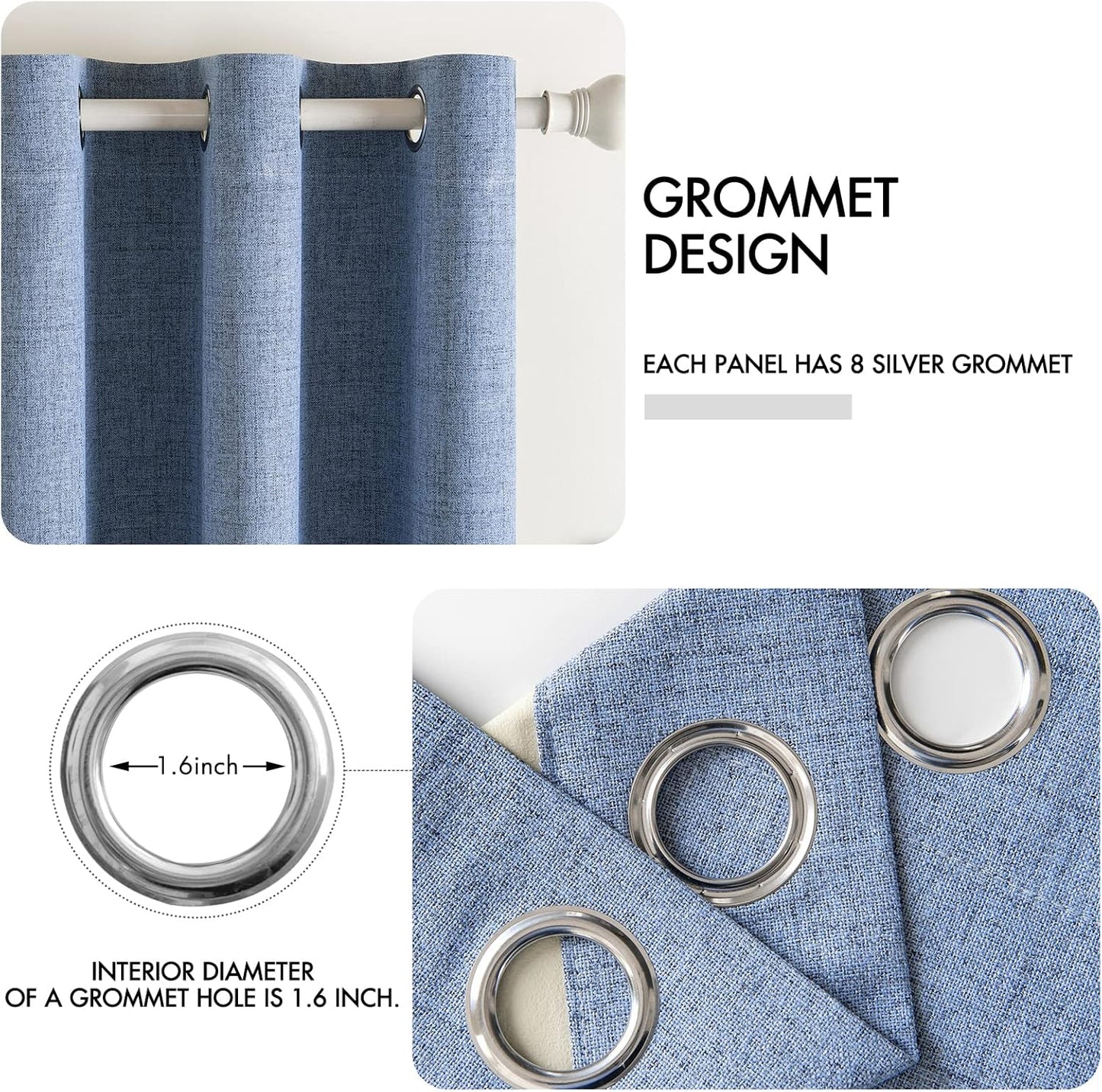 MIULEE Linen Blackout Curtains - 100% Room Darkening Thermal Insulated Grommet Panels | 42" x 90" Stone Blue (2 PCs)