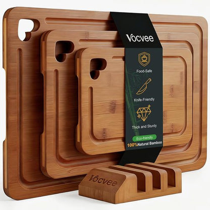 Bamboo Cutting Boards Set of 3 - Premium Wood Chopping & Charcuterie Boards with Juice Groove | Ideal Kitchen Gifts