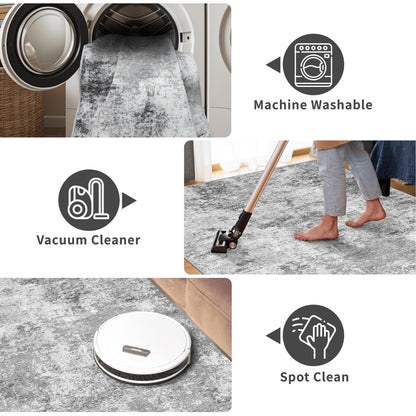 Washable 2x5 Hallway Runner Rug: Abstract Stain Resistant Kitchen Rug Ultra Soft Living Room Bedroom Entryway Carpet with Non-Slip Backing Indoor Low Pile Floor Mat for Bathroom Dining Room (2x5,Grey)
