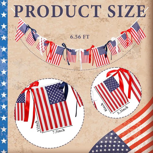 Chumia 4th of July American Flags Ribbon Banner - Patriotic Indoor/Outdoor Decoration, 6.56 ft
