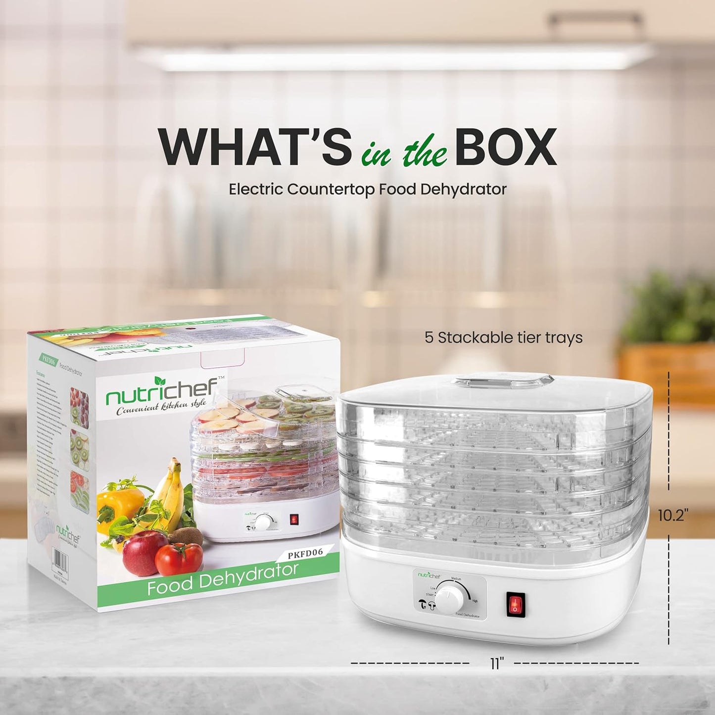 Nutrichef Food Dehydrator Machine - Dehydrate Beef Jerky, Fruits & Veggies | 5 Easy-Clean Trays