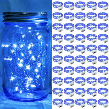 Skiennix 50 Pack Blue Fairy Lights - 7Ft 20 LED Twinkle String Lights | Battery Operated & Waterproof for Weddings, Parties, & Holidays