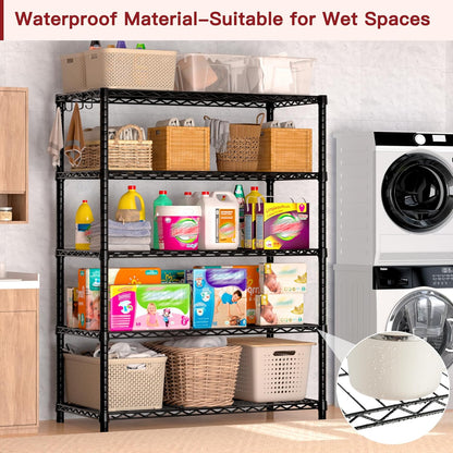 PrimeZone Wire Metal Storage Shelves - Heavy Duty 5-Tier Adjustable Organizer Rack | NSF-Certified Steel, 35.5" W x 14" D x 72" H, Black