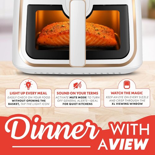 Gourmia 8 Qt Air Fryer - Digital Display, 8 Presets, FryForce 360° Technology & Easy View Window - White