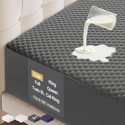 OhGeni Waterproof Mattress Protector - Twin Gray Deep Pocket, Cooling & Breathable, Soft & Noiseless