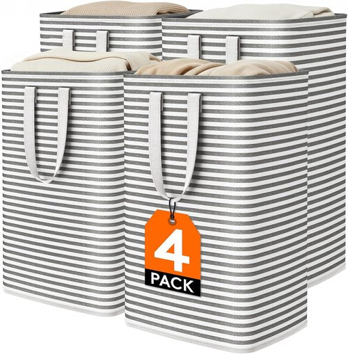 Lifewit 4-Pack Laundry Basket - 80L Each, Collapsible Hamper with Reinforced Handles | Waterproof Design in Black