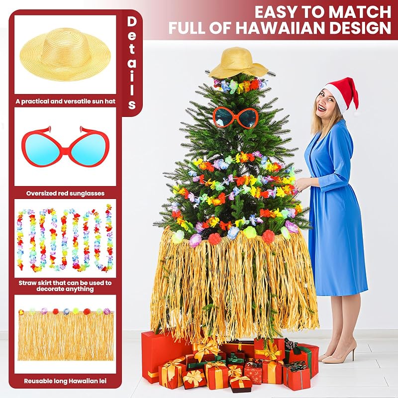 Hawaiian Christmas Tree Decoration Set - 4 Pcs Tropical Holiday Ornaments