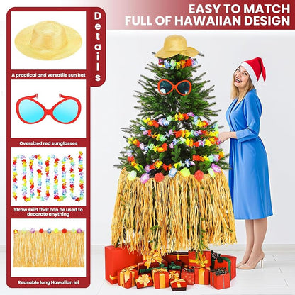 Hawaiian Christmas Tree Decoration Set - 4 Pcs Tropical Holiday Ornaments