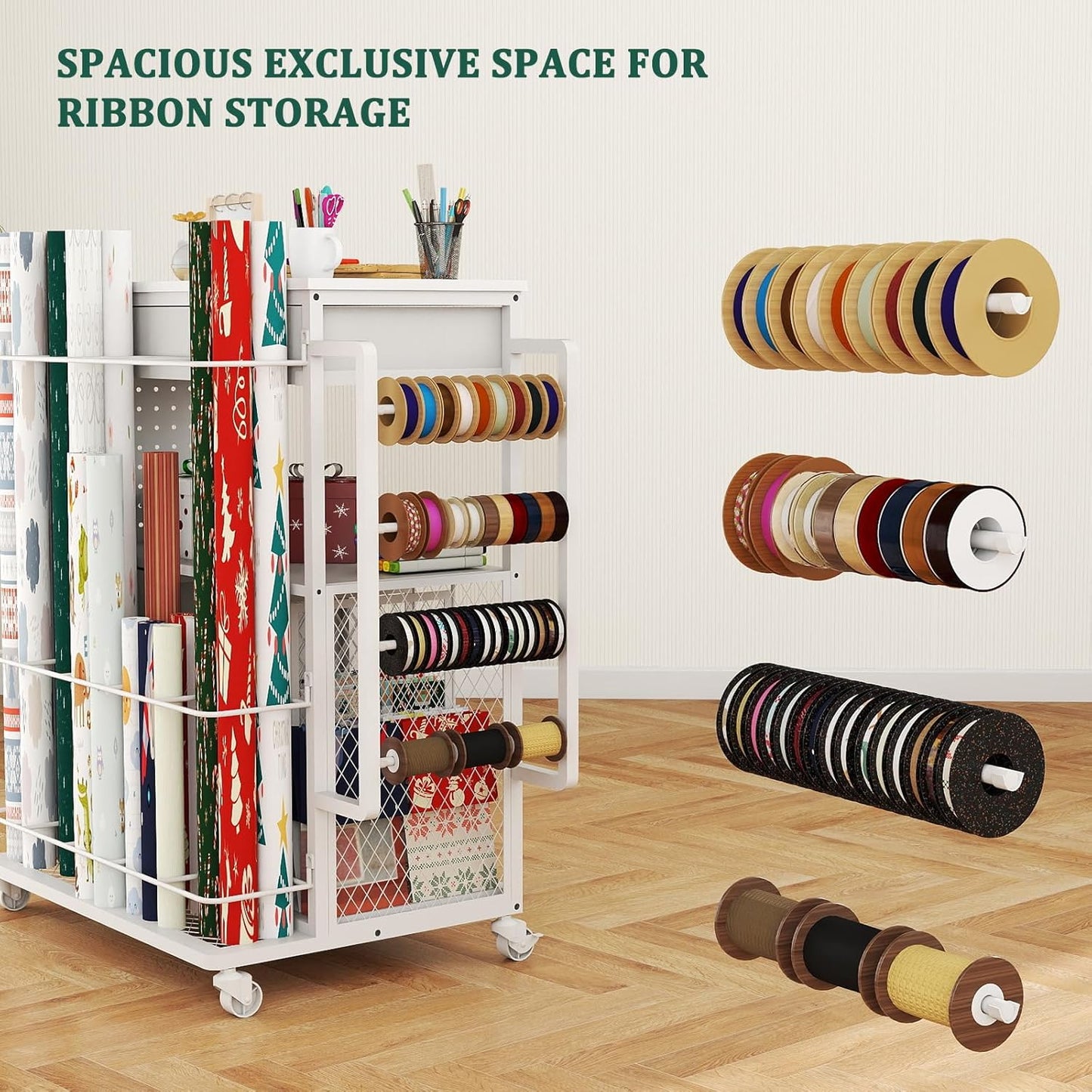 Wrapping Paper Storage Cart by [Brand Name] - Upgraded Rolling Organizer with Silent Wheels | Craft Storage for Gift Wrap, Ribbons & Bags