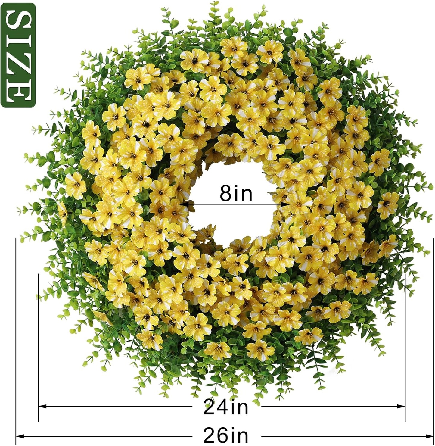 Starry Sky Morning Glory Wreath by 26" - Faux Eucalyptus Flower Decor for Spring & Summer | Yellow