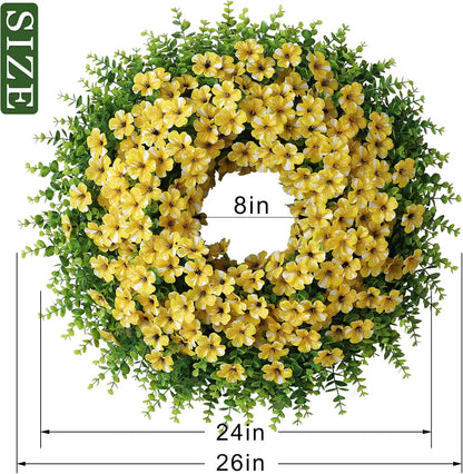 Starry Sky Morning Glory Wreath by 26" - Faux Eucalyptus Flower Decor for Spring & Summer | Yellow