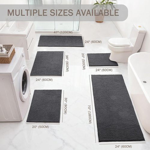Exclusivo Mezcla Bathroom Rugs - Extra Soft Chenille Mat, Quick Dry & Machine Washable, 24x36, Grey
