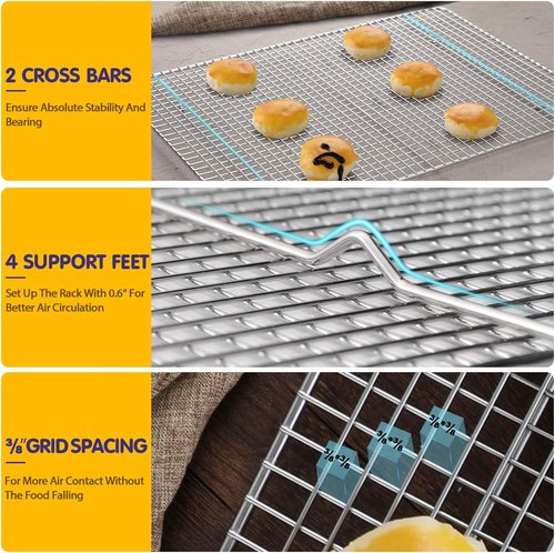 Hiware Cooling Racks for Baking - 2-Pack Stainless Steel Cookie Rack | 10" x 15" Oven Safe