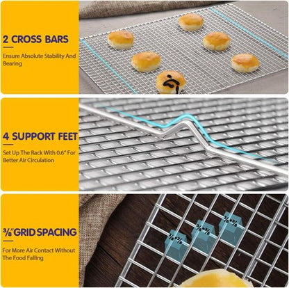 Hiware Cooling Racks for Baking - 2-Pack Stainless Steel Cookie Rack | 10" x 15" Oven Safe