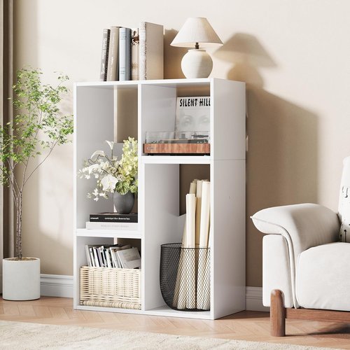 MapleGrace 6-Cube Storage Organizer - Stackable Wooden Bookcase with Back Panels | White Finish for Living Room, Bedroom, Study