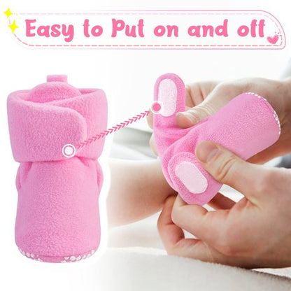 Pro Goleem Fleece Baby Booties, Warm Cozy Baby Slippers, Stay On Sock Shoes, Easy to Put on, Unisex Baby Gifts, Soft Non-Slip Adjustable Newborn Boots for Boys and Girls 6-12 Months, Pink