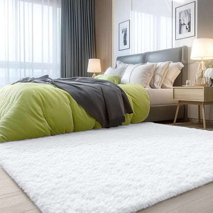 OLANLY Soft Fluffy Shaggy Accent Rug - 3x4 Machine Washable Area Rug for Bedroom & Nursery, White