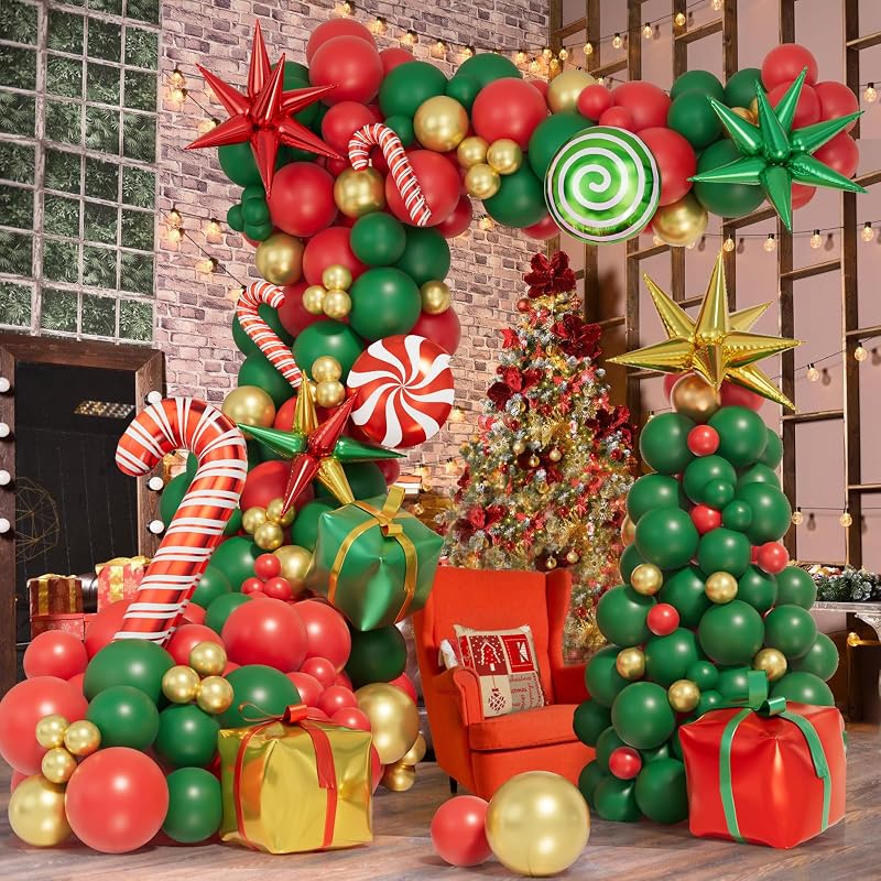 Christmas Balloon Garland Arch Kit - Red, Green & Gold Party Decor