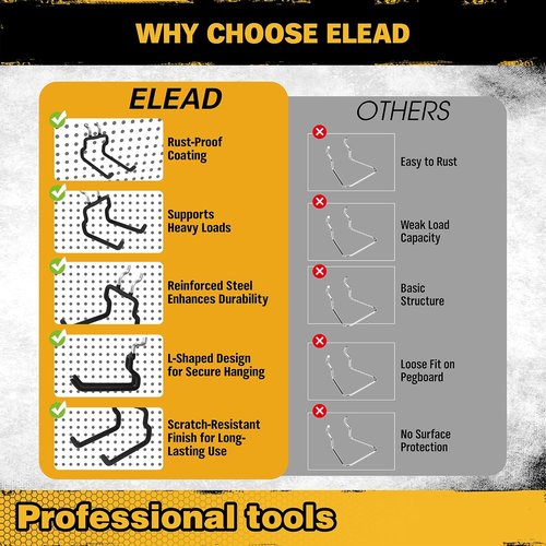 ELEAD 4-Piece Pegboard Hooks Set - Durable Organizer Accessories for 1/4" Pegboard | Ideal for Garage & Kitchen