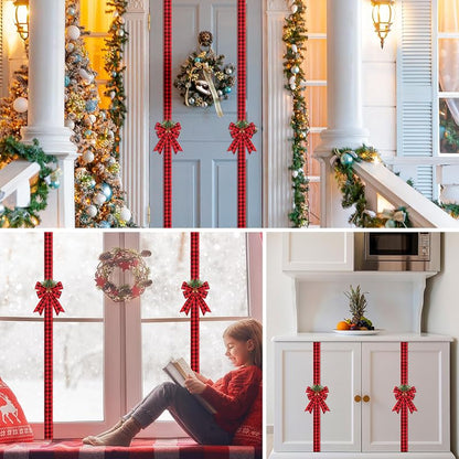 Crowye 8 Pcs Christmas Ribbon Bow Set with Pine Cones - Red Black Plaid Cabinet Decoration (Variation: Red and Black Plaid)