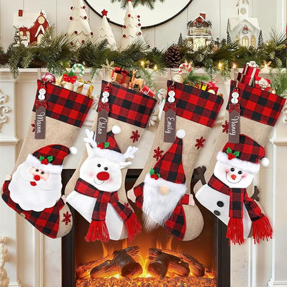Personalized Christmas Stockings 4Pack Burlap Plaid - Red (Variation: Personalized Red)